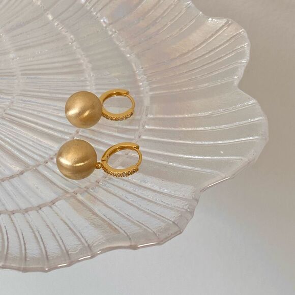 18K Gold Plated Brushed Ball Drops Viavia Earrings - Picture 3 of 6